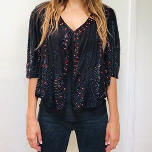 Topshop Beaded Shrug in Black w/ Iridescent Beads